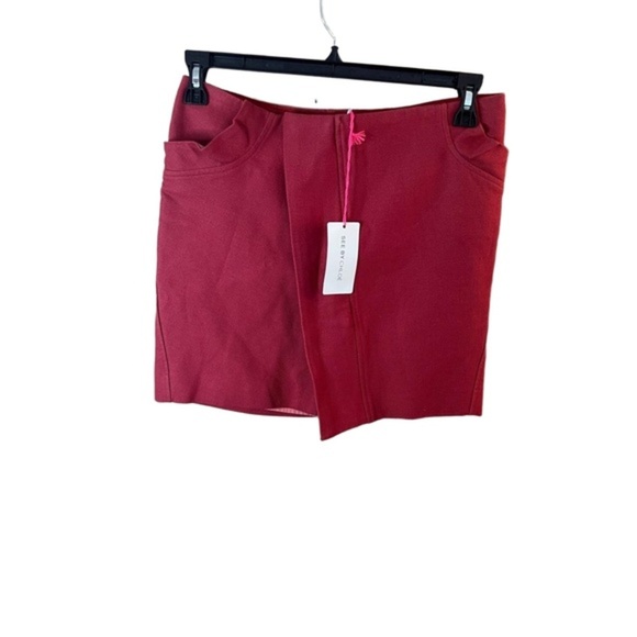 NWT See By Chloé Red Mini Skirt Pockets Tag Attached Straight Style US 6 - Picture 1 of 7